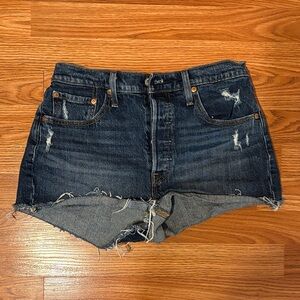 Levi's Dark Indigo Distressed Denim Cutoff Shorts